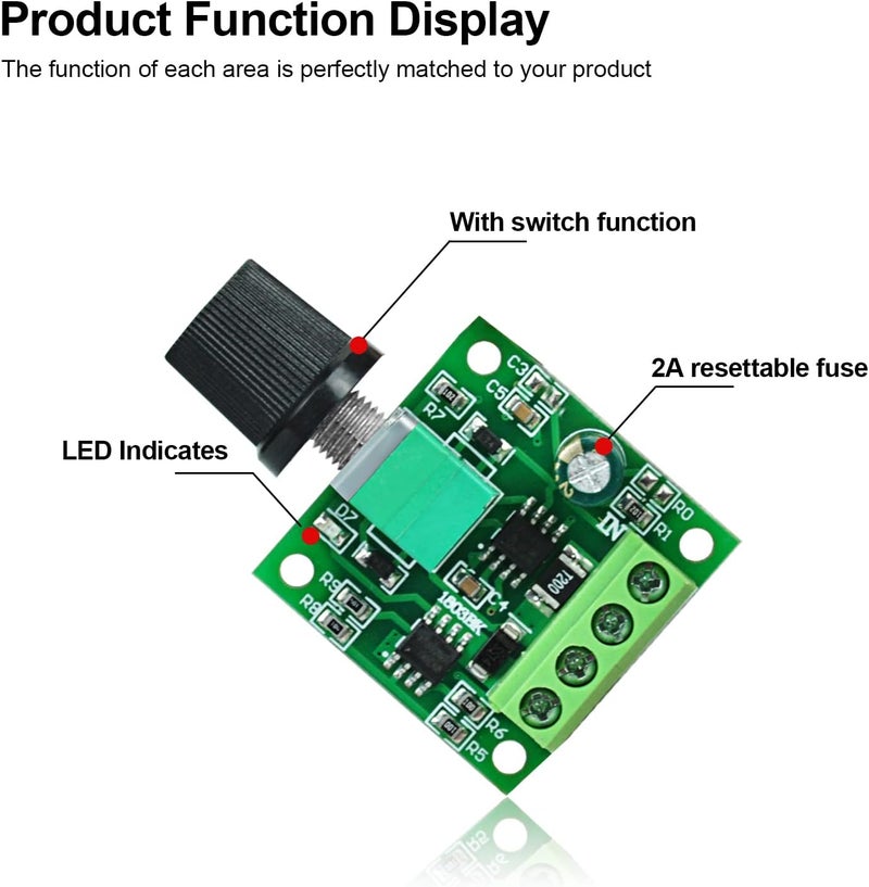 ALEDECO PWM Low Voltage DC Motor Speed Controller 1.8V 3V 5V 6V 12V 2A 24W Adjustable Driver Switch 3Pack - Image 4